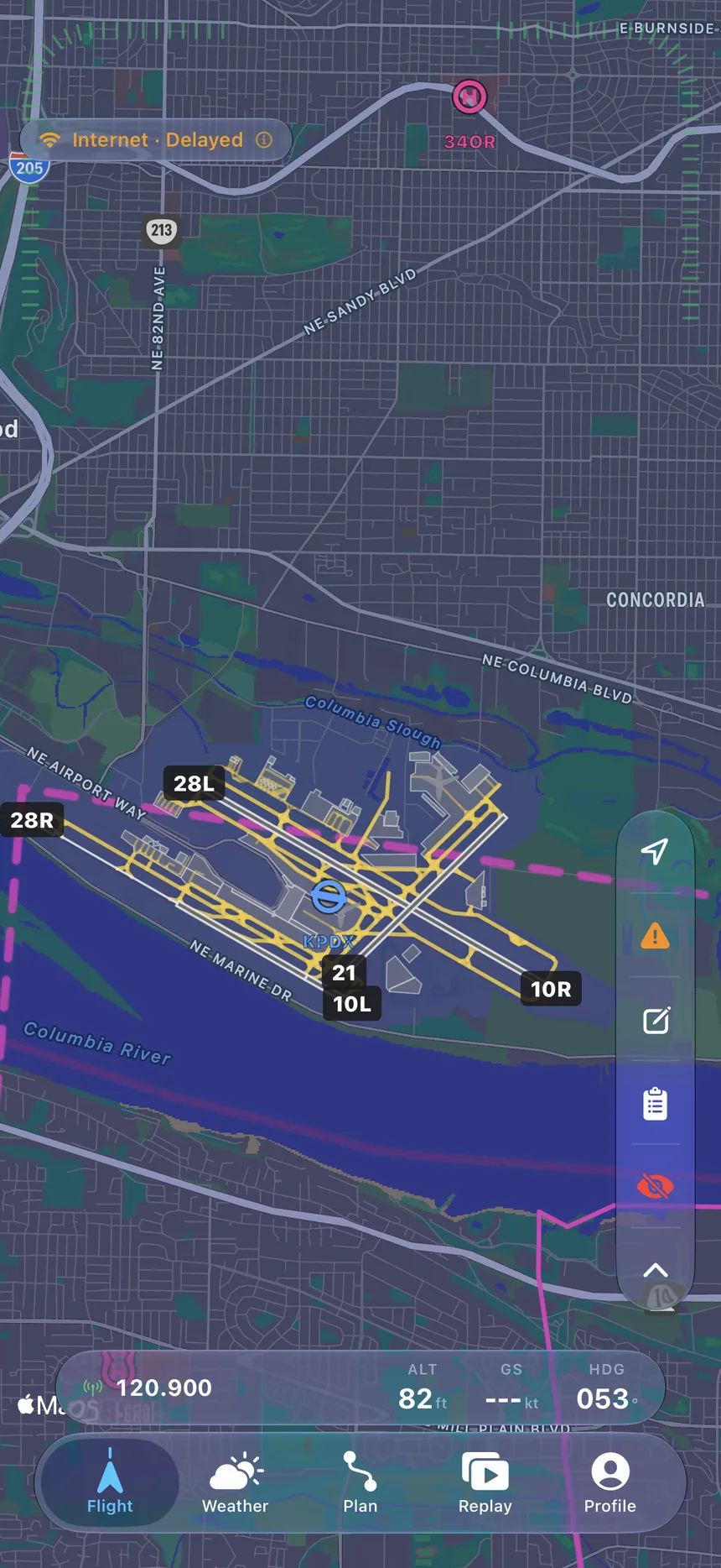 Lateral showing chart detail with the region downloaded and no network connection.
